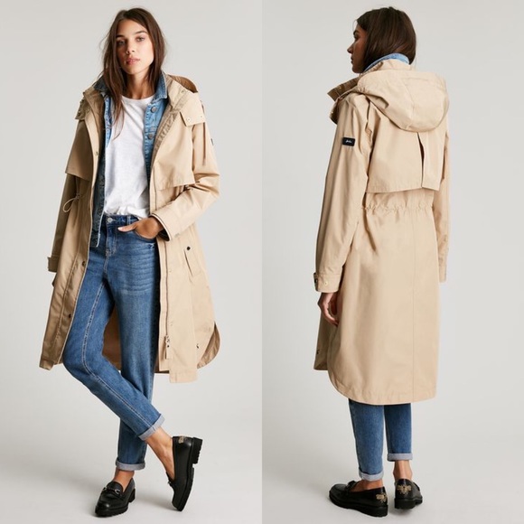 Joules Jackets & Coats Nwt Joules Helmsley Longline Hooded Raincoat In Metallic Beige Sz 22